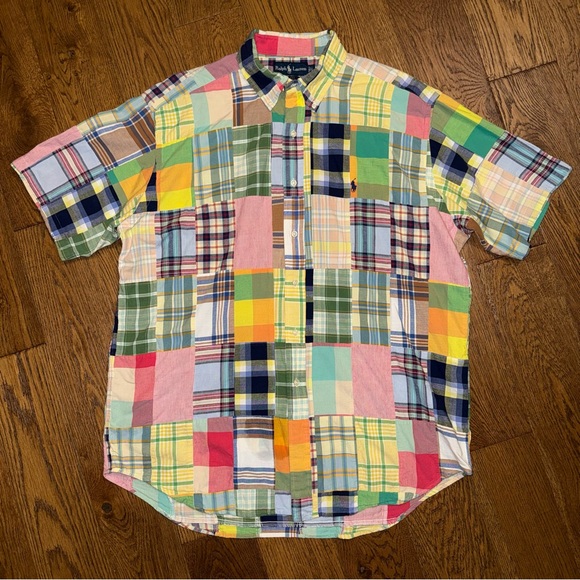 Polo Ralph Lauren Other - Polo Ralph Lauren Vintage Madras Patchwork Plaid Short Sleeve Shirt Men’s Large